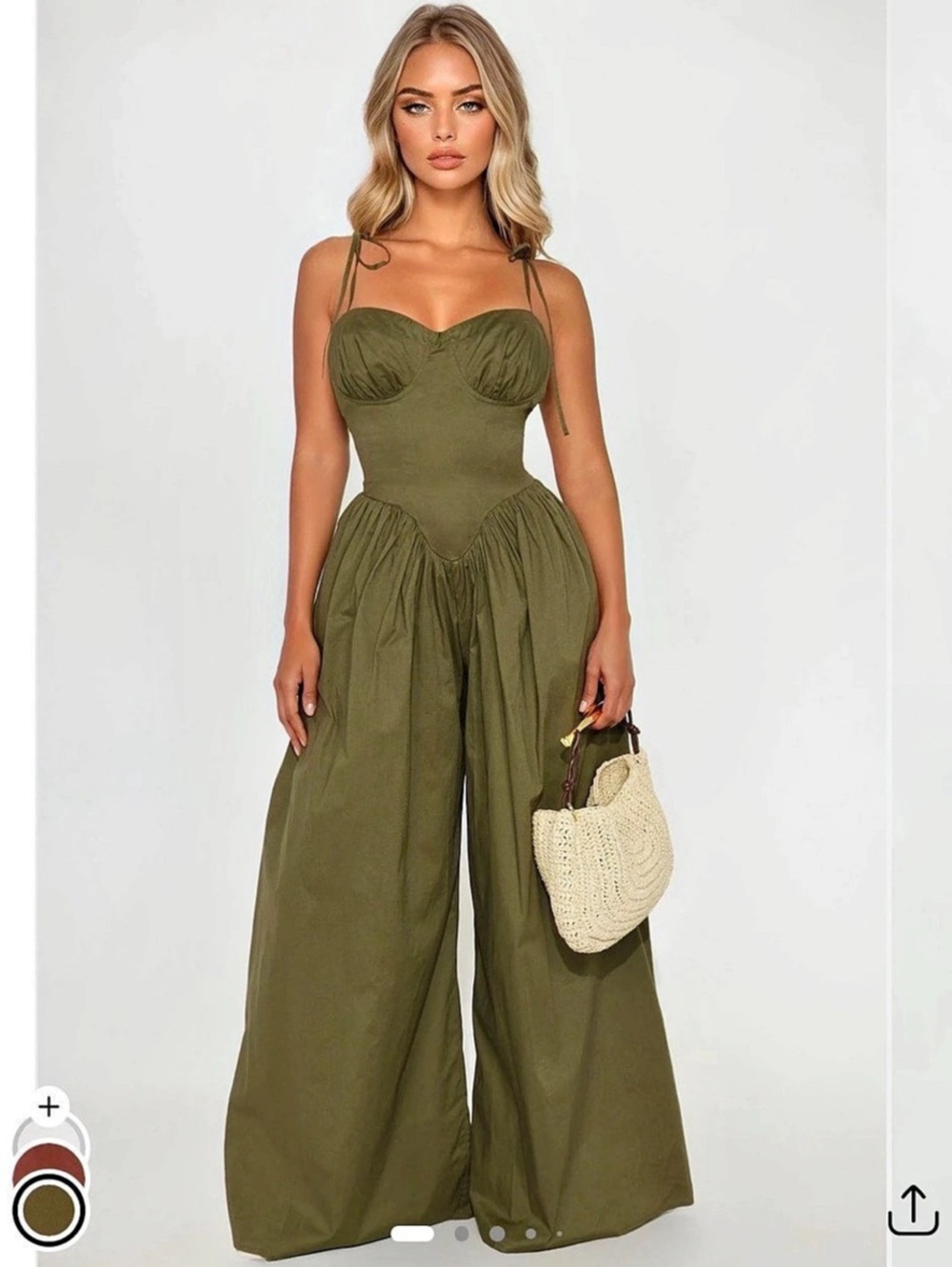 Fashion Nova Lighter Than Air Poplin Jumpsuit Wide Leg Jumpsuit in Olive
